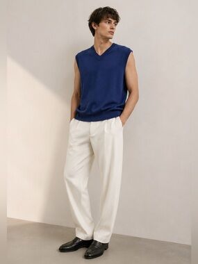 Piombo Blue V-Neck Knit Vest Size L Sleeveless Sweater